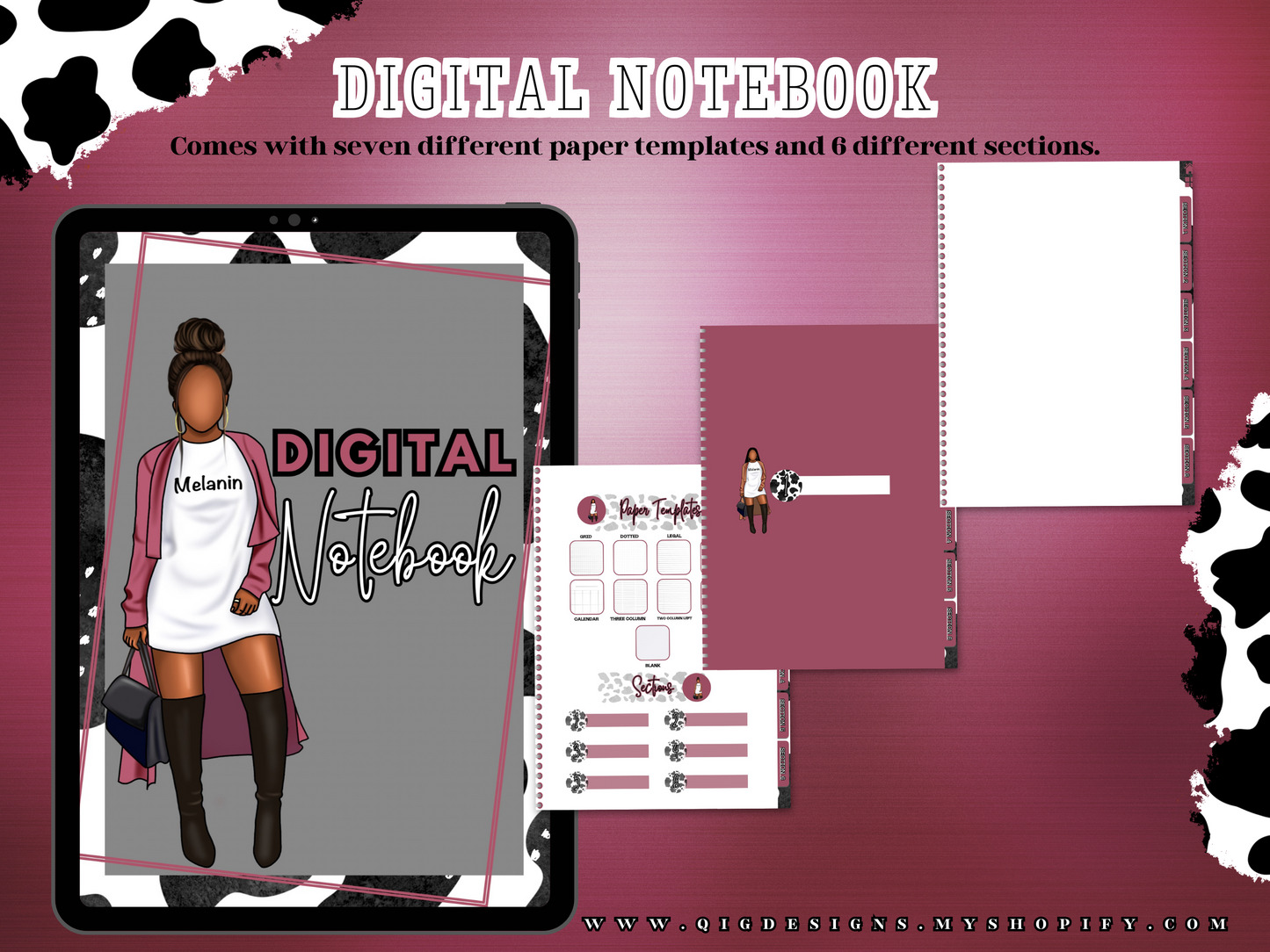Melanin/Cow Print Digital Notebook