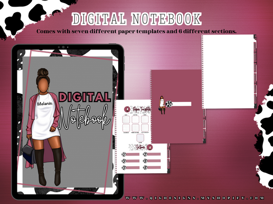 Melanin/Cow Print Digital Notebook